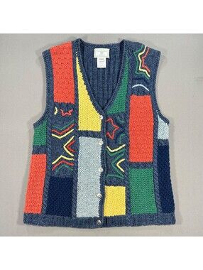 Vintage Susan Bristol Stars Knit Vest Cottagecore Granny Chic Ramie Cotton Small